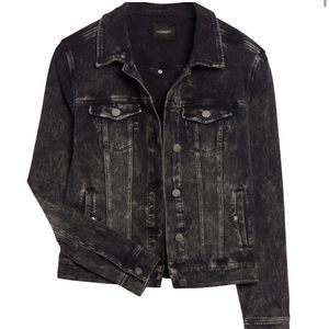 Liverpool distressed black stretch denim jacket M